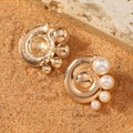 Détail de boucles d'oreilles perles dorées avec mesures de taille précises de 3,1 cm - Style Quatre Perles Dégradé Rangée Latérale Or (WEH5063)