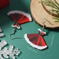 Detailansicht roter Acryl-Weihnachtskleid-Ohrringe mit Maßen und festlicher Dekoration - Kleid Mit Schwarzem Gürtel Stil (WEH5743)