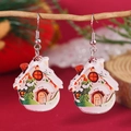 Boucles d'oreilles de Noël en acrylique avec bonhomme de neige et renne sur branche en bois - Style Maison et Sapin de Noël (WEH5654)