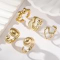 Detailed set of five polished gold geometric rings with minimalist hollow designs - Minimalist Abstract 5-Piece Set (WR1127) / 5 Pieces Pack / Simulation Gold (WR1127)