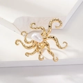 Spilla polpo dorata con perla barocca e occhi di pietre nere su pietra bianca - Perla bianca oro d'imitazione (WR1147)