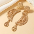 Orecchini pendenti in filigrana placcati oro con motivo floreale traforato boho - Stile Filigrana Boho KC Oro (WEH4925)