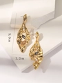 Macro shot of 9cm vintage gold leaf earrings with black and amber gemstones - Large Irregular Leaf Mirror Surface Dangle Earrings (WEH5616)
