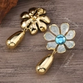 Macro view showing floral drop earrings dimensions of 3.0cm width and 5.7cm length - Light Blue Flower Water Drop Dangle Earrings (WEH5604)