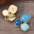 Detailed view of vintage turquoise earrings with dimensions and geometric design - Blue Turquoise Geometric Color Block Stud Earrings (WEH5602)