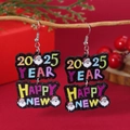 Pendientes festivos de Año Nuevo 2025 con Papá Noel y coloridos dijes de acrílico - Estilo Papá Noel (WEH5870)