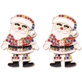 Luxury Santa Claus festive earrings with colorful rhinestones and faux pearl details - Santa Claus Style (WEH3837)