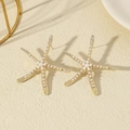 Elegant gold starfish stud earrings with white pearl accents and nautical style - Eco-friendly White Artificial Pearl Faux Gold Starfish Style (WEH4983)