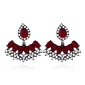 Detail of vintage fan-shaped earrings with red drop stones and white rhinestones - Gun Black Red Fan Style (EH5560)