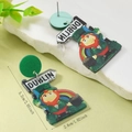 Detail of St. Patrick's Day acrylic earrings with Irish dwarf and rainbow designs - Dublin Leprechaun & Gold Style (WEH5925)