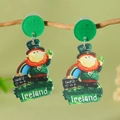 St. Patrick's Day acrylic earrings with Irish leprechaun rainbow design and green sequins - Leprechaun Rainbow (WEH5924)