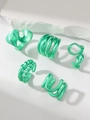 Five-piece set of liquid-style geometric rings in polished mint green finish - Abstract Coating 5-Piece Set (WR1019) / 5 Pieces Pack / Eco-Friendly Green