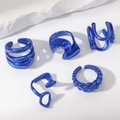 Five-piece set of liquid metal rings with Klein blue plating and wavy spiral designs - Avant-garde Industrial 5-Piece Set (WR1019) / 5 Pieces Pack / Eco-friendly Royal Blue