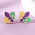 Paar Mardi Gras fleur-de-lis oorknopjes in paars, groen en geel harsmateriaal - Paars Groen Goud Franse Lelie Stijl (WEH4577)