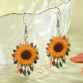 Pendientes creativos de acrílico de girasol con estampado floral sobre un vidrio - Estilo Floral de Girasol Amarillo (WEH5978)
