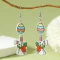 Pendientes creativos de Pascua con colgantes de acrílico de conejo y zanahoria en madera - Estilo Conejo con Zanahoria y Huevo (WEH4770)