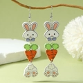 Pendientes de acrílico de conejo y zanahoria de Pascua en rama con fondo verde - Estilo Conejo Zanahoria Vertical Largo de Tres Etapas (WEH4771)