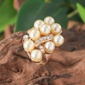 Pink cluster ring with pearls and zircons on a rose gold band in a natural setting - Rose Gold Pearl Cluster Style (7726)