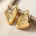 Exaggerated gold metallic irregular shield earrings featuring a crystal evil eye design - Gold Irregular Evil Eye Style (WEH4937)