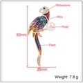 Colorful cloisonne enamel parrot brooch with crystals and pearl detail, 63mm size - KC Gold Multicolor