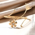 Golden flower and feather cuff armlet with crystal detail and sizing measurements - Flower Feather Style (WB401) / Imitation Gold (WB401)