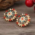 Bohemian geometric sunburst star earrings in vintage gold with colorful beads - Multicolor Faux Gold Style (WEH5939)