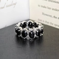 Luxurious silver ring with oval black stones and sparkling micro-pave zircon crystals - US 5 / Black