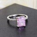 Elegant rectangle pink gemstone ring with sparkling zircon pavé on a silver band - Number 5 / Pink