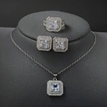 Elegant 4-piece silver jewelry set with square cut stones including ring earrings necklace - White
