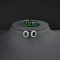 Elegant silver jewelry set with emerald green oval zircon stones and brilliant diamonds - US 5 / Green