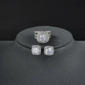 Luxury geometric square cubic zirconia jewelry set with halo ring and stud earrings - US 5 / White