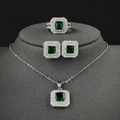 Luxurious emerald green gemstone jewelry set with halo design necklace ring and earrings - Green