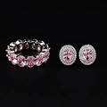 Sparkling silver jewelry set featuring pink oval zircon ring and matching stud earrings - US 5 / Pink
