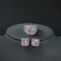 Luxury silver jewelry set with pink cushion-cut stones and halo zircon accents - US 5 / Pink