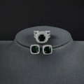 Luxurious geometric square green zircon ring and earrings jewelry set in silver base - US 5 / Green