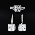 Classic silver-white jewelry set with cushion-cut stones and pave split-shank ring - Number 5 / White