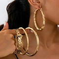 Chic gold bamboo hoop earrings and chunky Blessed letter chain bracelet set for women - Earring & Bracelet Set