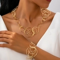 Irregular geometric circle necklace and bracelet set in polished hammered gold finish - Gold Circle Necklace Bracelet 2-Piece Set / Gold (t250913-14)