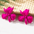 Macro shot of oversized magenta orchid earrings with textured matte finish petals - Magenta Orchid Studs (E19-5-14-Magenta)
