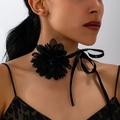 Vintage black fabric rose flower choker necklace with elegant velvet ribbon for party - Black