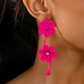 Pink oversized flower drop earrings with honeycomb texture for streetwear party style - Pink Honeycomb-Texture Long Flower Drop Earrings (en-19-e027-Magenta)