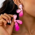 Detail shot of large gradient pink flower earrings with realistic petal textures - Gradient Rose Pink Oversized Petal Earrings (E20-4-17)