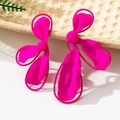 Detailed macro view of large matte fuchsia flower earrings with wavy layered petals - Magenta Matte Multi-Layer Leaf Earrings (E20-4-18-Magenta)