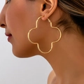 Elegant large gold clover earrings in a minimalist geometric hollow design for women - Gold Hollow Clover Large Hoop Earrings (e250912-5)