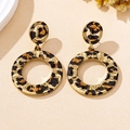 Close-up of golden round hoop earrings featuring leopard print and geometric texture - Radial Texture Circular Leopard Style (t-12-t044-4)