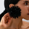 Elegante übergroße schwarze Stoffblumen-Ohrstecker für Damen im schicken Blumendesign - Schwarz(E1-1-21)
