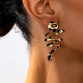 Fashionable gold earrings with leopard print accents in an irregular curved dangle design - Irregular Curve Leopard Style (t-12-t046-3)