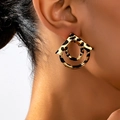 Fashionable geometric leopard print earrings with gold metallic finish and textures - Inverted V Splicing Leopard Style (t-12-t046-2)