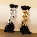 Set of two elastic black hair scrunchies with large polished gold and silver chain links - White Gold