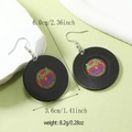 Detail of vintage acrylic vinyl record earrings with Rock & Roll rainbow print - Vinyl Record Style (WEH4744)